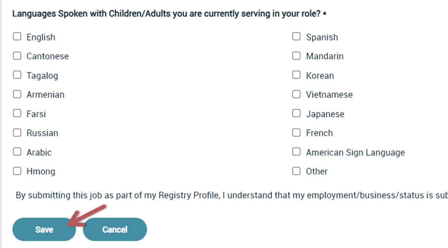 Arrow points to Save button after all fields are filled out.