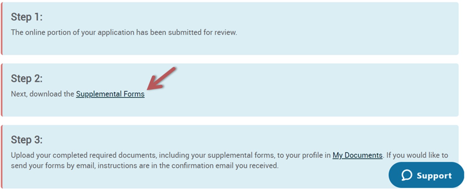 Shows step 2 of stipend application process is to click on Supplemental Forms.