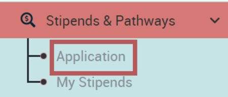 Shows Application on navigation bar under Stipends & Pathways.